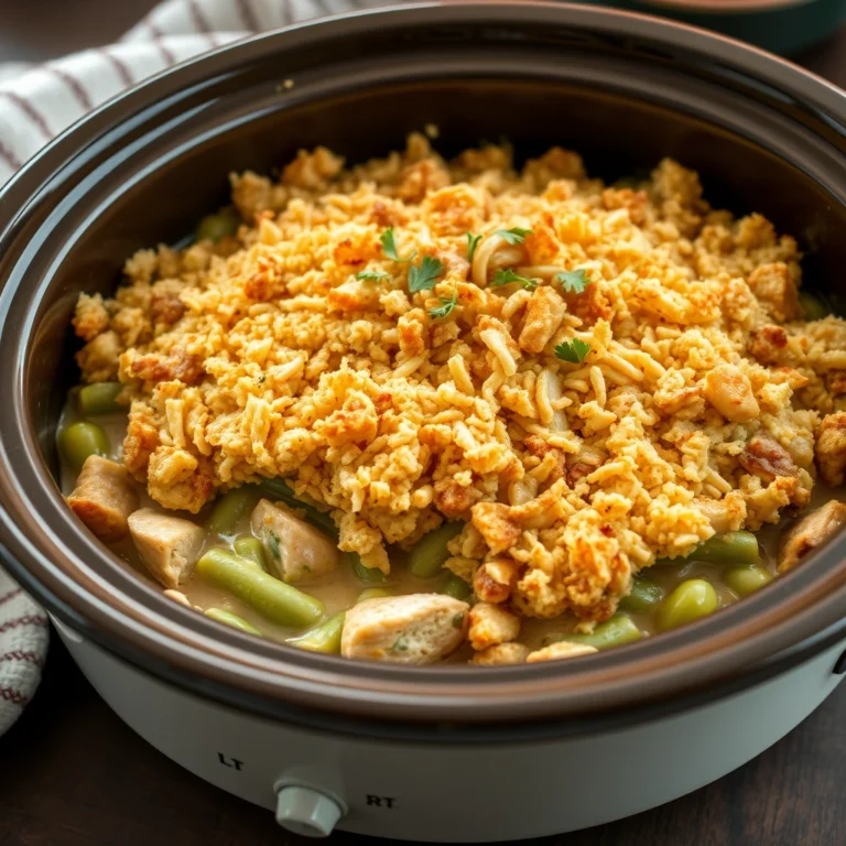 Slow Cooker Chicken Stuffing Green Bean Casserole