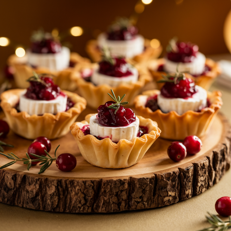 cranberry brie bites nestled in flaky gluten-free pastry cups